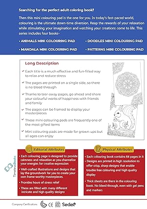 Set of 4 Mini Adult Colouring Pads including Patterns, Mandala, Doodles & Animals